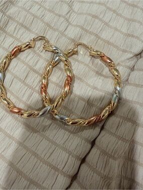 Tri-Tone Twist Hoop Earrings – Gold, Silver & Rose Gold fill